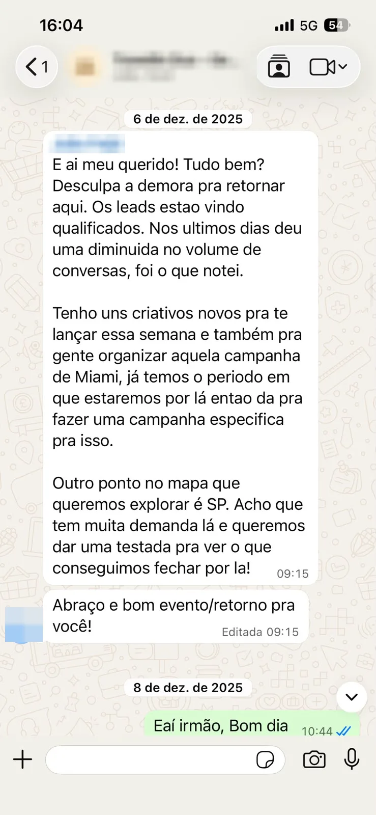 Conversa de WhatsApp com cliente planejando expansão de campanhas para São Paulo
