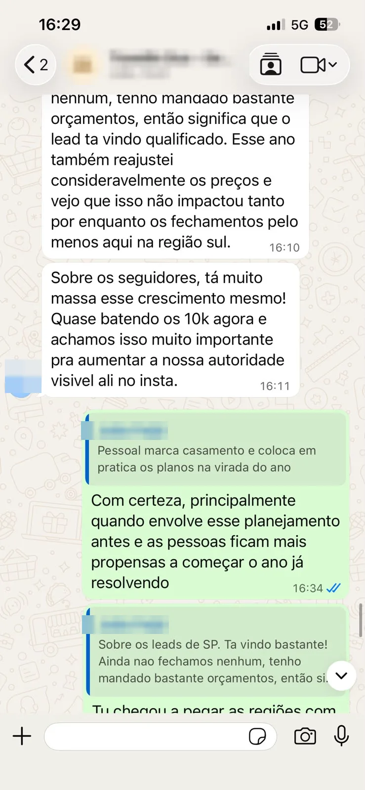Conversa de WhatsApp com cliente sobre qualidade dos leads após reajuste de preço
