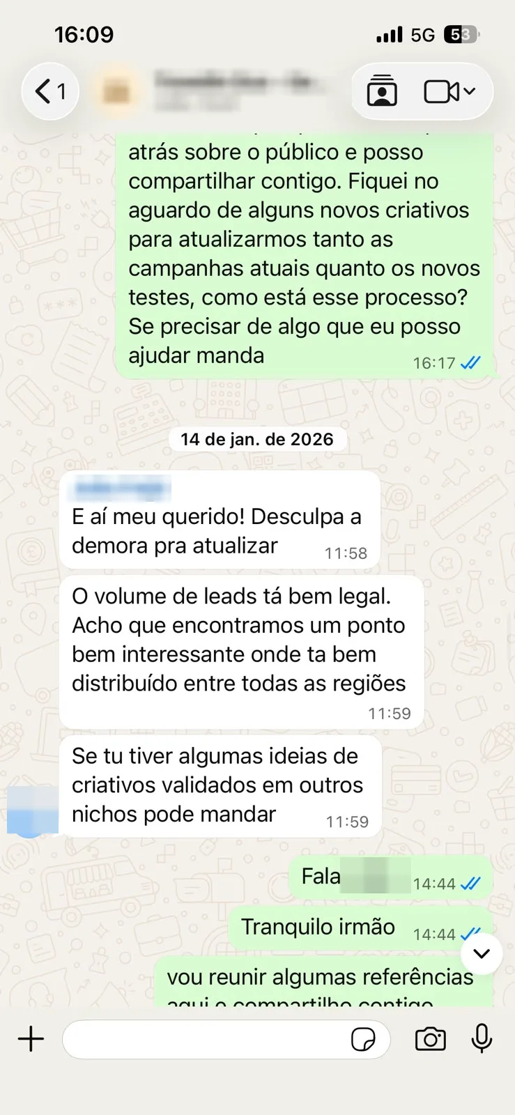 Conversa de WhatsApp com cliente sobre volume de leads distribuído entre regiões